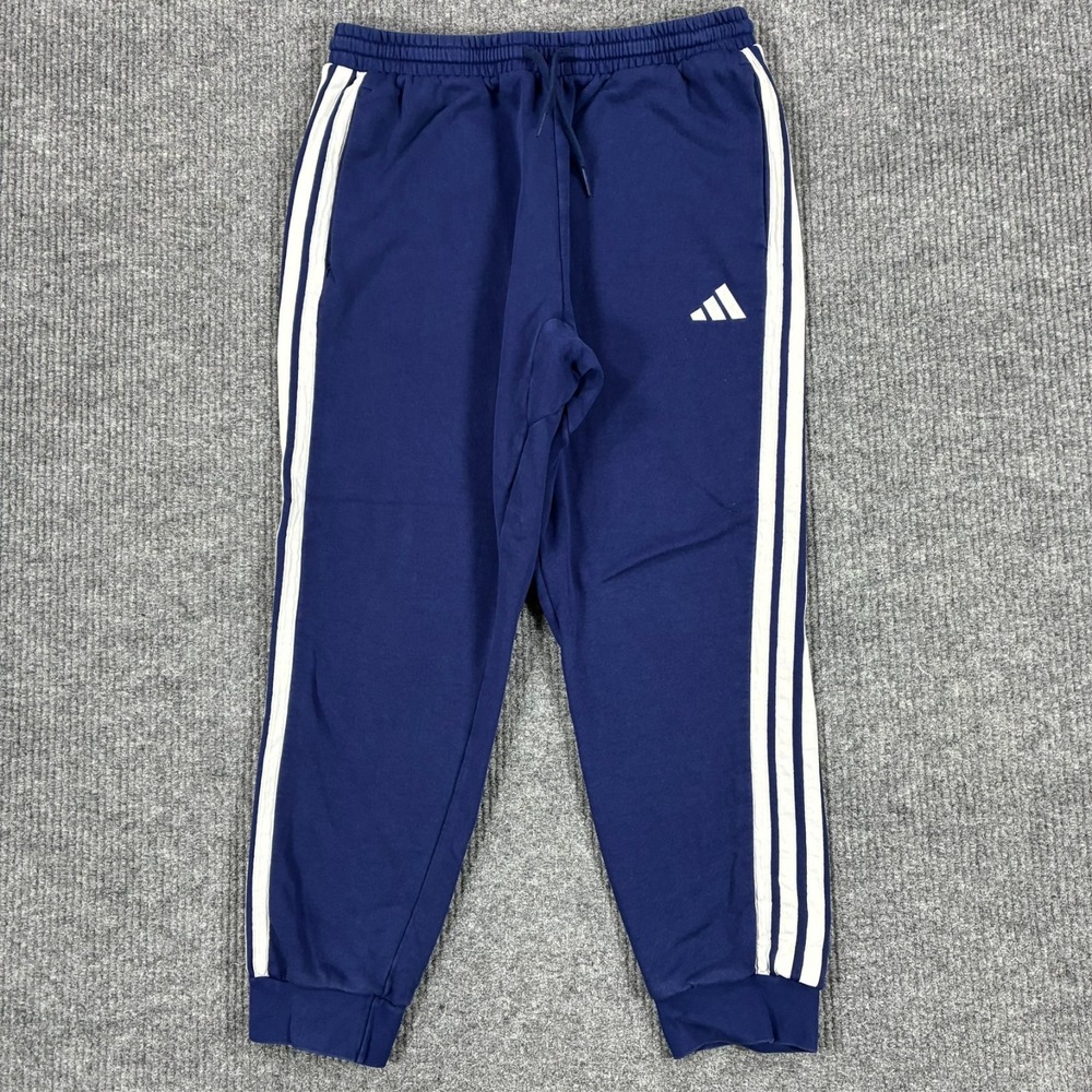 Adidas Essentials 3-Stripes Mens Jogger Sweatpants Size Large Blue Fleece